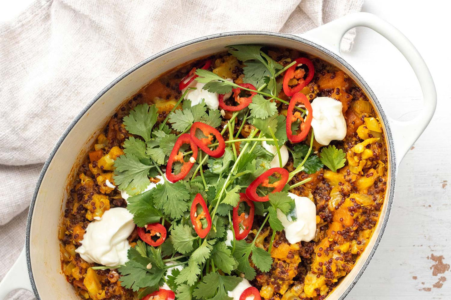 One Pot Curried Red Quinoa, Cauliflower and Kumura