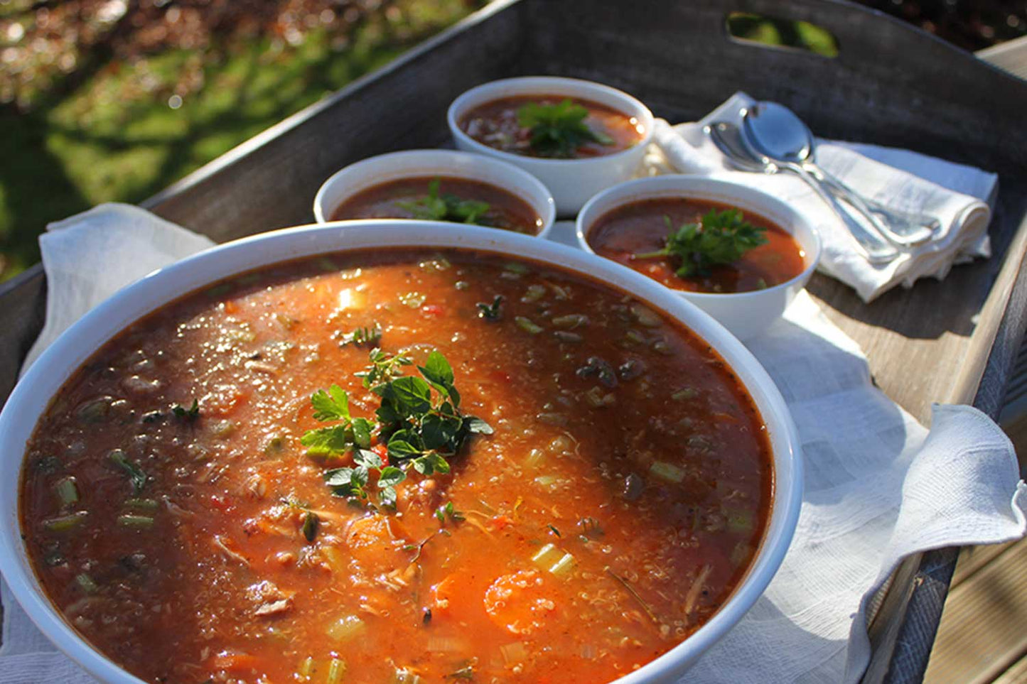 Slow Cooker Poached Chicken, Quinoa and Vegetable Soup